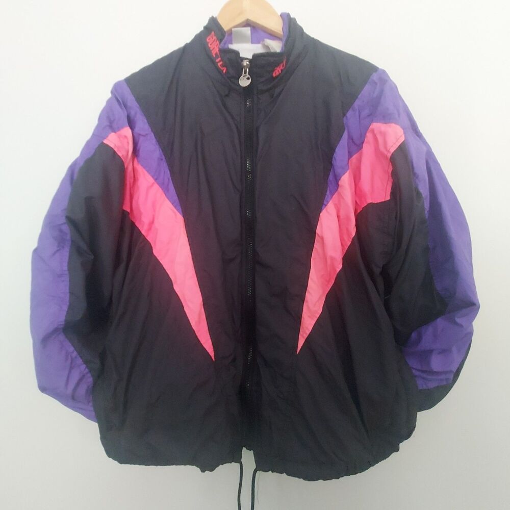 ASICS Windbreaker Jacket Large Gor-tex Colorblock Purple Black Pink Retro